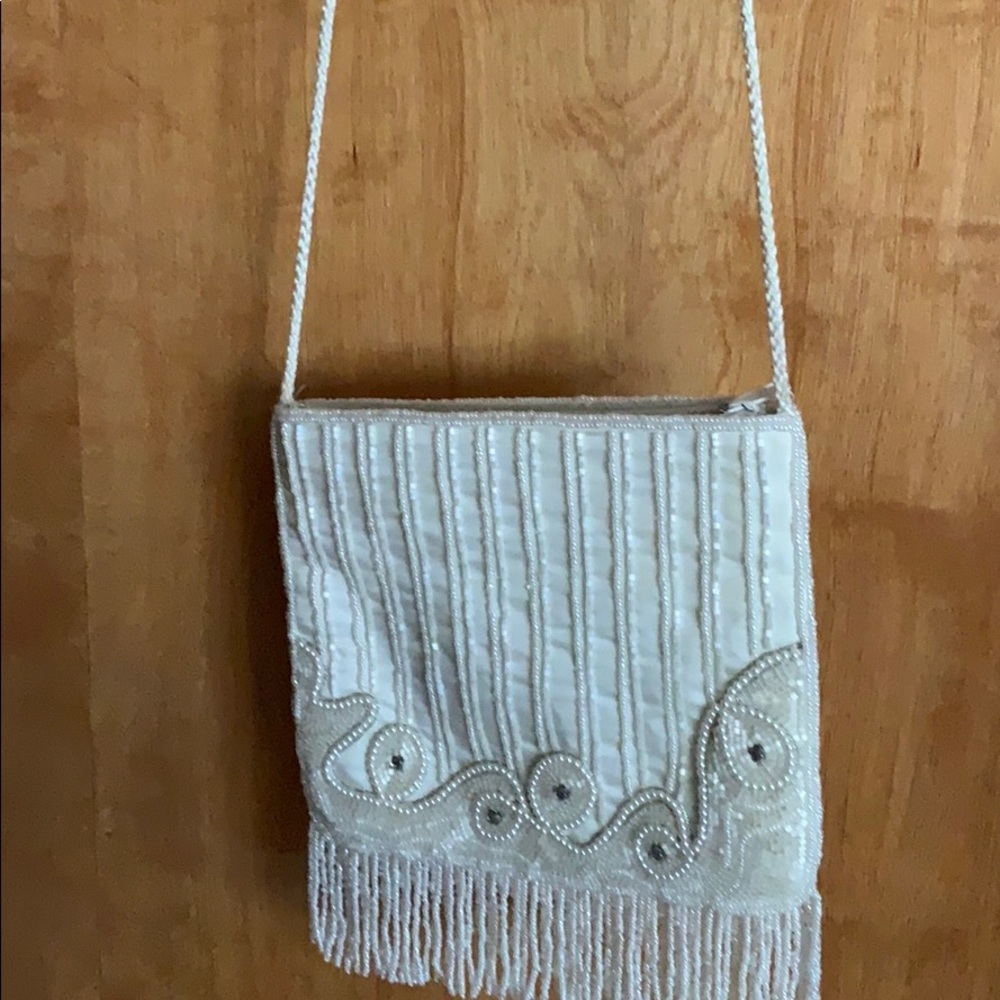 White beaded evening bag